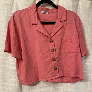 Pink Crop Button Down